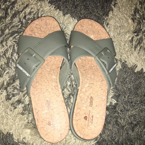 Clarks Cloudsteppers Cushion Soft Slides Sandals Strappy Shoes X Cross Strap 8M - Picture 5 of 11
